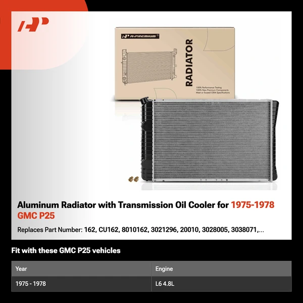 Aluminum Radiator with Transmission Oil Cooler for 1975-1978 GMC P25