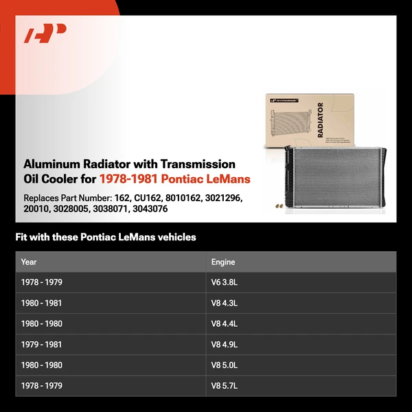 Aluminum Radiator with Transmission Oil Cooler for 1978-1981 Pontiac LeMans