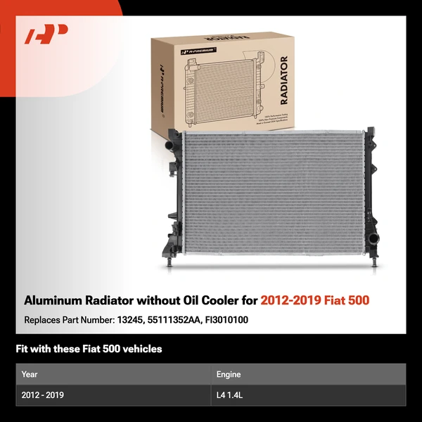 Aluminum Radiator without Oil Cooler for 2012-2019 Fiat 500