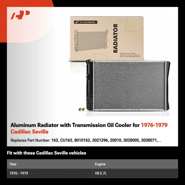 Aluminum Radiator with Transmission Oil Cooler for 1976-1979 Cadillac Seville