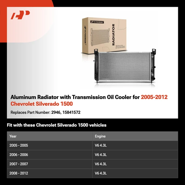 Aluminum Radiator with Transmission Oil Cooler for 2005-2012 Chevrolet Silverado 1500