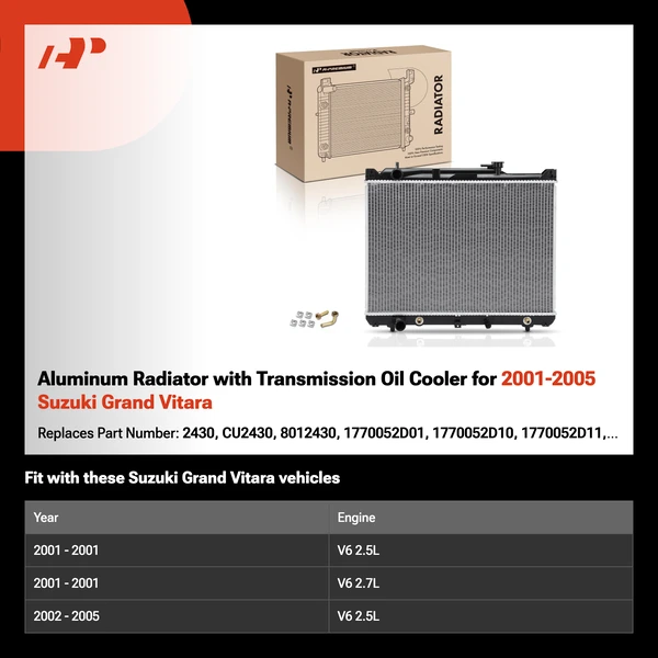 Aluminum Radiator with Transmission Oil Cooler for 2001-2005 Suzuki Grand Vitara