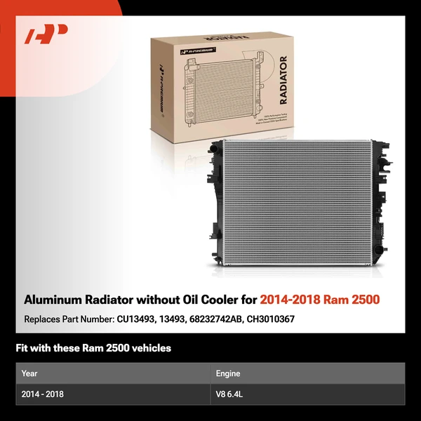 Aluminum Radiator without Oil Cooler for 2014-2018 Ram 2500