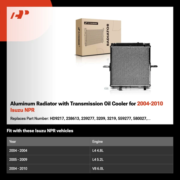 Aluminum Radiator with Transmission Oil Cooler for 2004-2010 Isuzu NPR