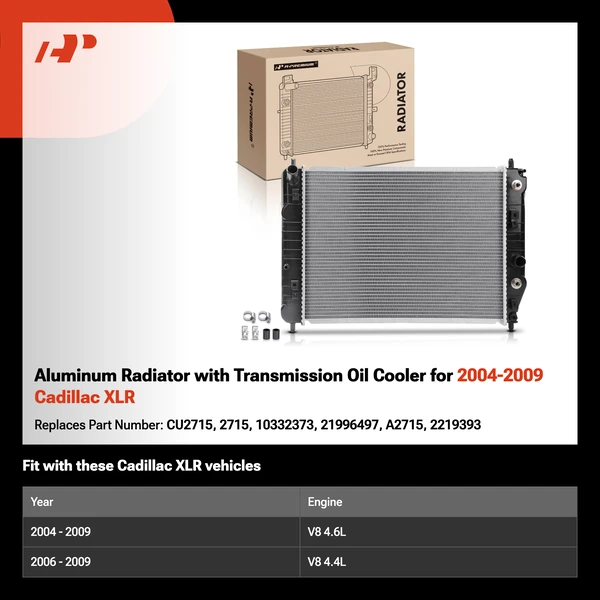 Aluminum Radiator with Transmission Oil Cooler for 2004-2009 Cadillac XLR