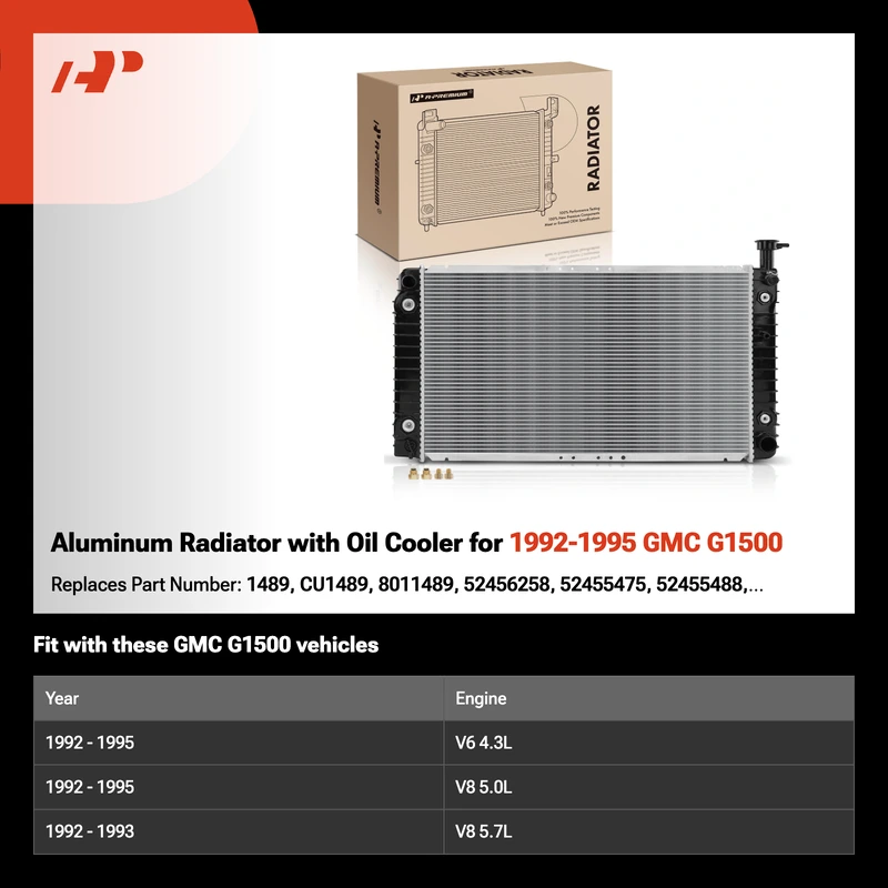 Aluminum Radiator with Oil Cooler for 1992-1995 GMC G1500