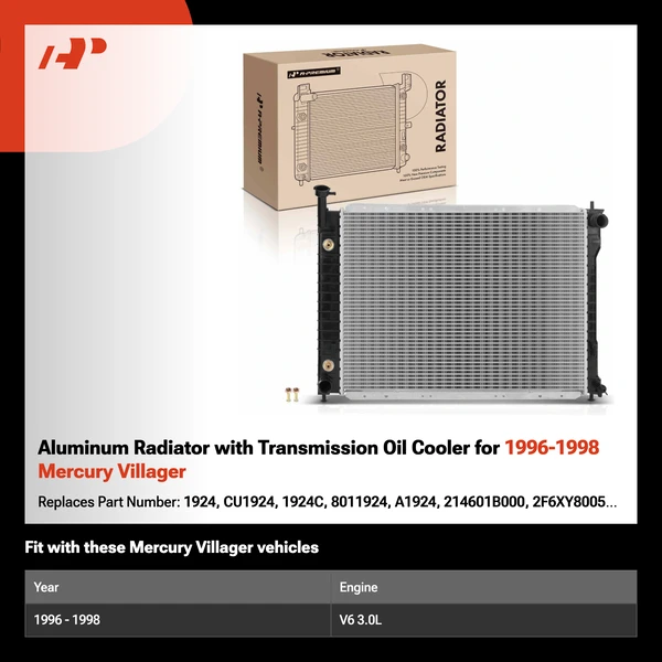Aluminum Radiator with Transmission Oil Cooler for 1996-1998 Mercury Villager