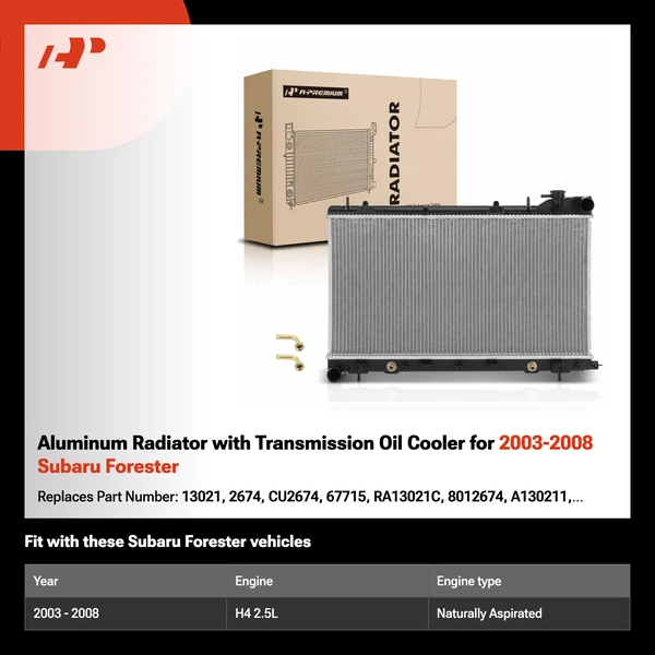 Aluminum Radiator with Transmission Oil Cooler for 2003-2008 Subaru Forester