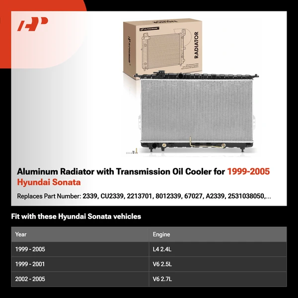 Aluminum Radiator with Transmission Oil Cooler for 1999-2005 Hyundai Sonata