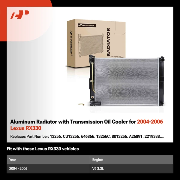 Aluminum Radiator with Transmission Oil Cooler for 2004-2006 Lexus RX330