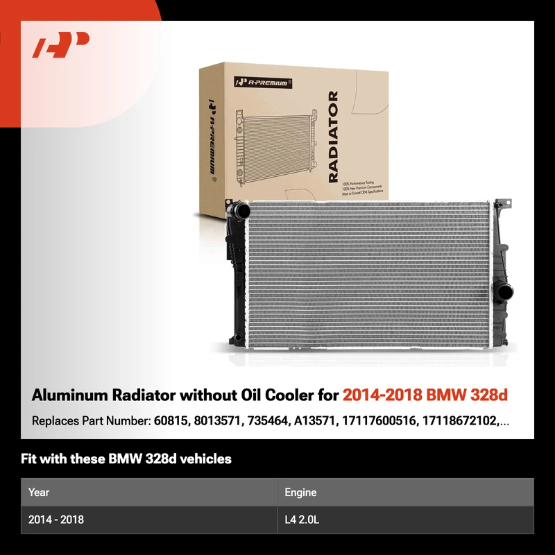 Aluminum Radiator without Oil Cooler for 2014-2018 BMW 328d