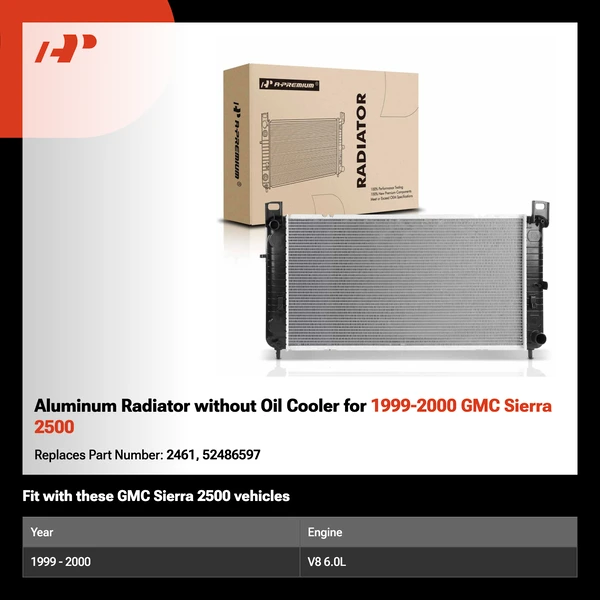 Aluminum Radiator without Oil Cooler for 1999-2000 GMC Sierra 2500