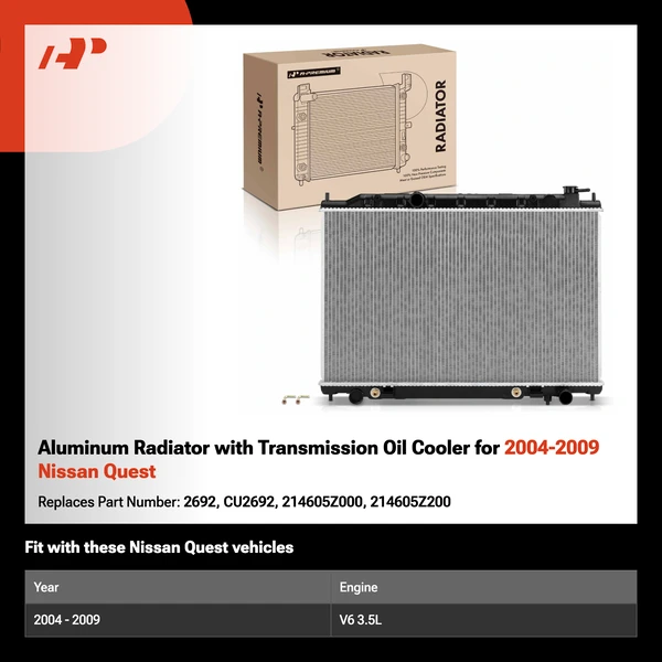 Aluminum Radiator with Transmission Oil Cooler for 2004-2009 Nissan Quest