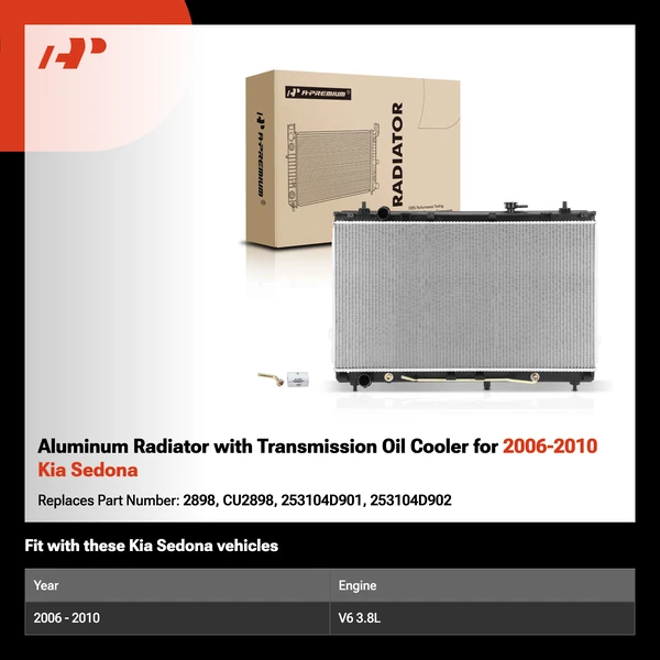 Aluminum Radiator with Transmission Oil Cooler for 2006-2010 Kia Sedona