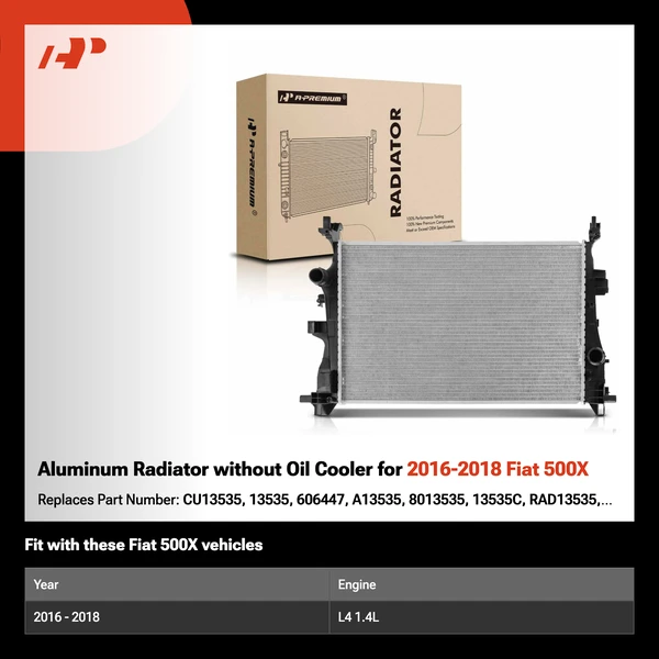 Aluminum Radiator without Oil Cooler for 2016-2018 Fiat 500X