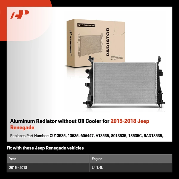 Aluminum Radiator without Oil Cooler for 2015-2018 Jeep Renegade
