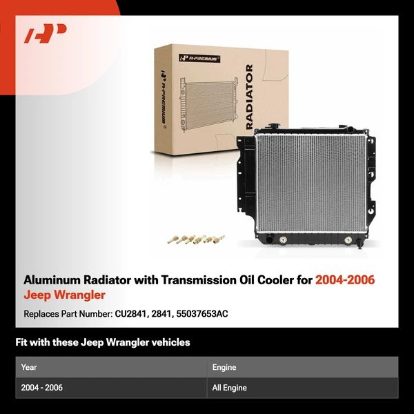 Aluminum Radiator with Transmission Oil Cooler for 2004-2006 Jeep Wrangler