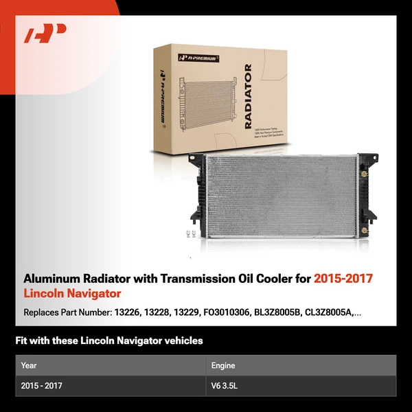 Aluminum Radiator with Transmission Oil Cooler for 2015-2017 Lincoln Navigator