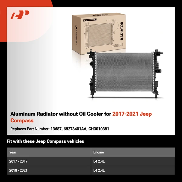 Aluminum Radiator without Oil Cooler for 2017-2021 Jeep Compass