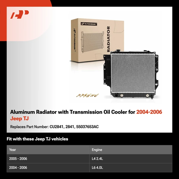 Aluminum Radiator with Transmission Oil Cooler for 2004-2006 Jeep TJ