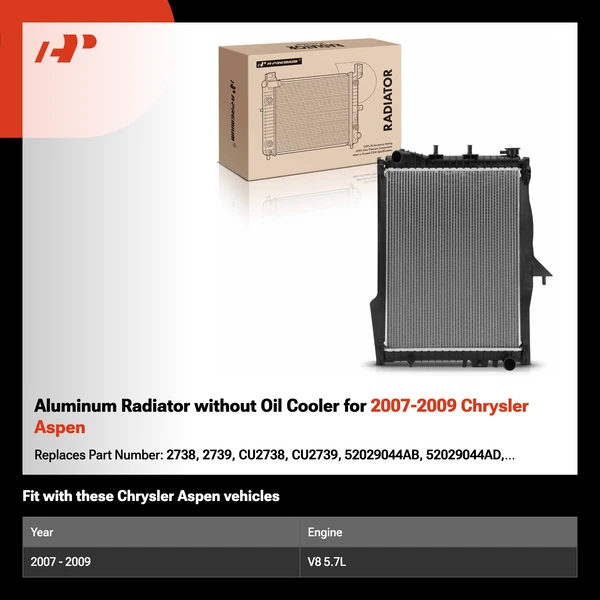Aluminum Radiator without Oil Cooler for 2007-2009 Chrysler Aspen