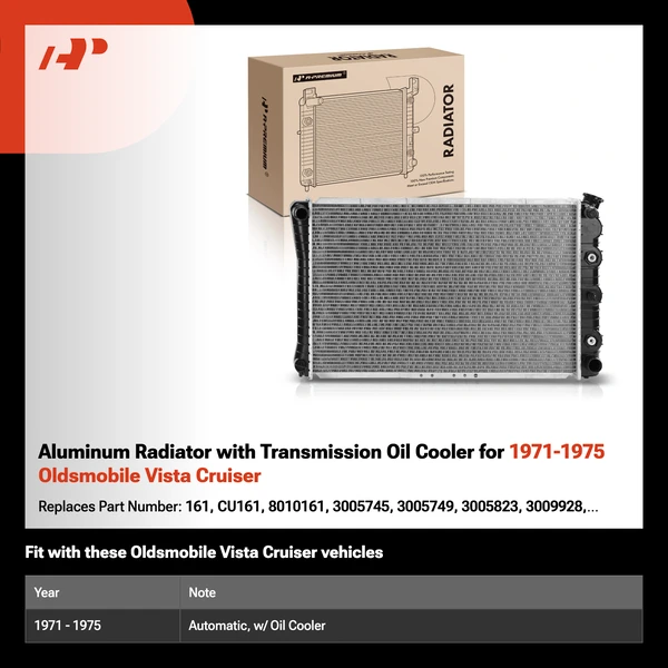 Aluminum Radiator with Transmission Oil Cooler for 1971-1975 Oldsmobile Vista Cruiser