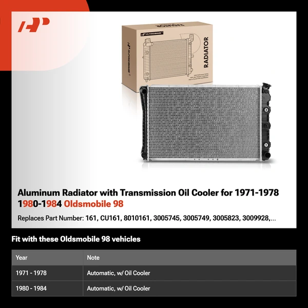 Aluminum Radiator with Transmission Oil Cooler for 1971-1978 1980-1984 Oldsmobile 98