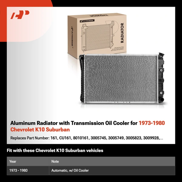 Aluminum Radiator with Transmission Oil Cooler for 1973-1980 Chevrolet K10 Suburban
