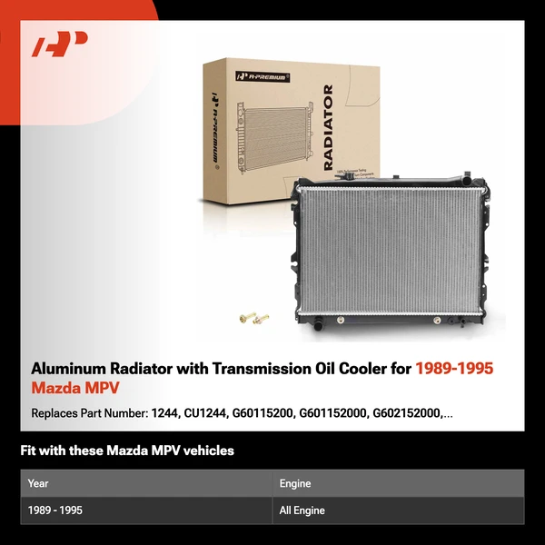 Aluminum Radiator with Transmission Oil Cooler for 1989-1995 Mazda MPV