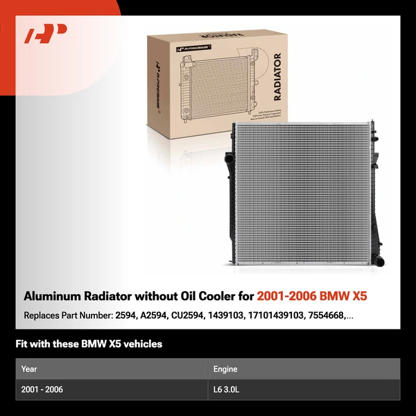 Aluminum Radiator without Oil Cooler for 2001-2006 BMW X5