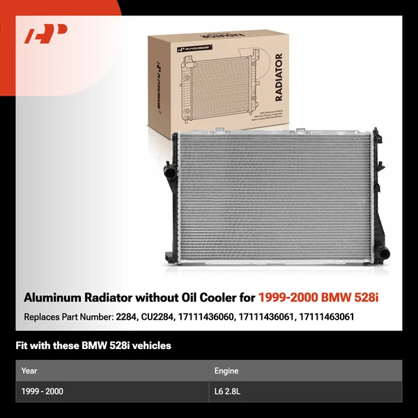 Aluminum Radiator without Oil Cooler for 1999-2000 BMW 528i