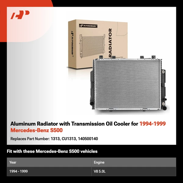 Aluminum Radiator with Transmission Oil Cooler for 1994-1999 Mercedes-Benz S500