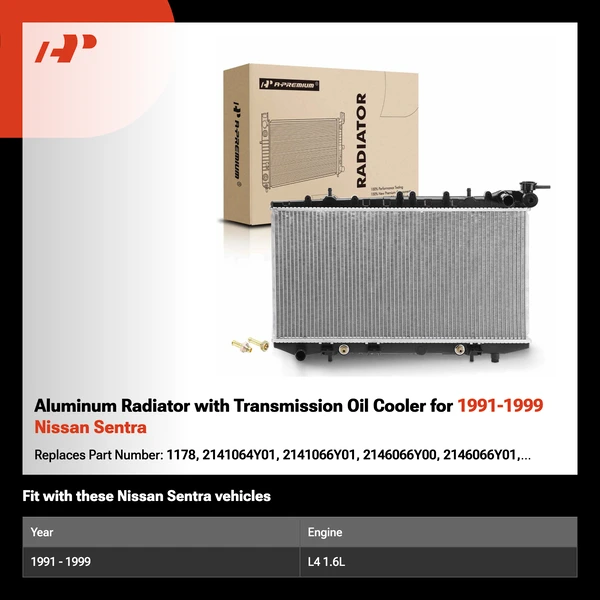 Aluminum Radiator with Transmission Oil Cooler for 1991-1999 Nissan Sentra