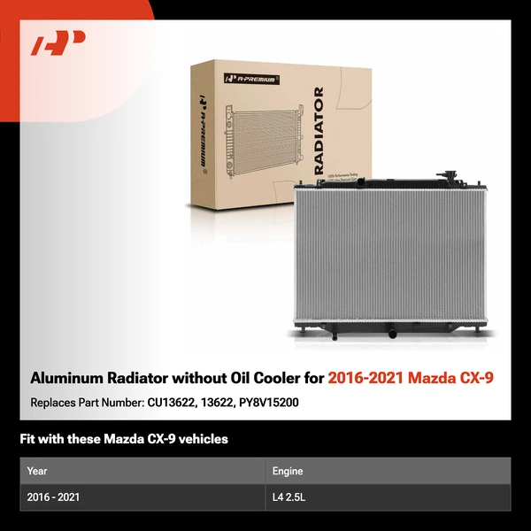 Aluminum Radiator without Oil Cooler for 2016-2021 Mazda CX-9