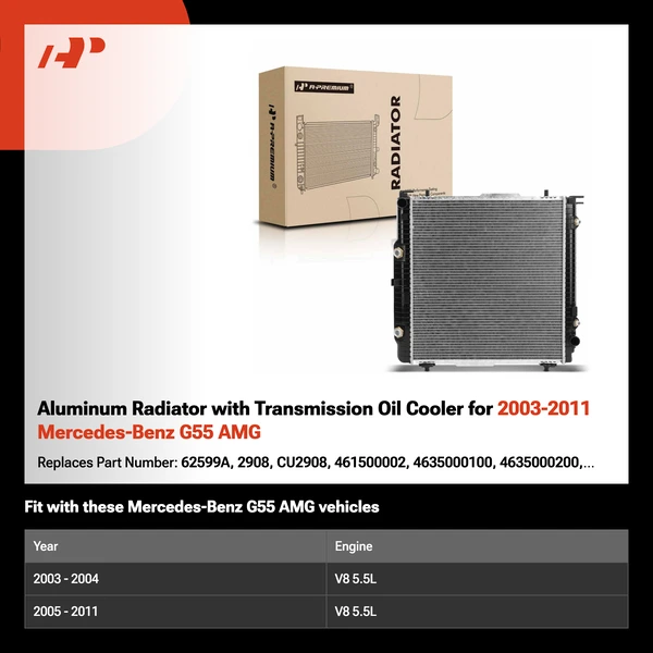Aluminum Radiator with Transmission Oil Cooler for 2003-2011 Mercedes-Benz G55 AMG