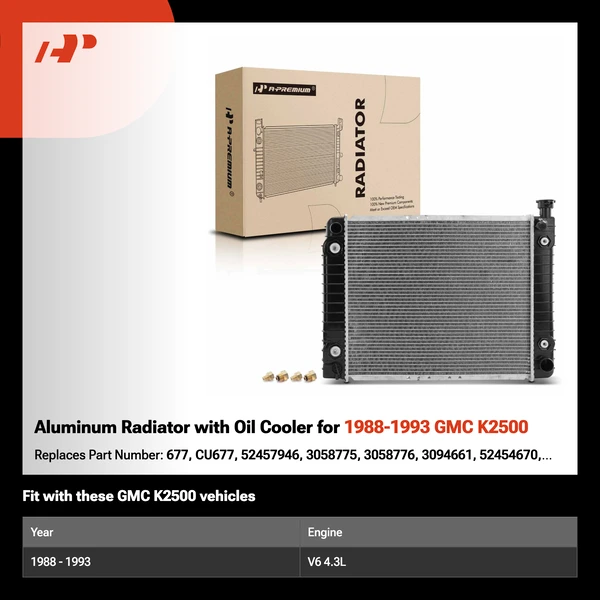 Aluminum Radiator with Oil Cooler for 1988-1993 GMC K2500