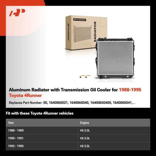 Aluminum Radiator with Transmission Oil Cooler for 1988-1995 Toyota 4Runner