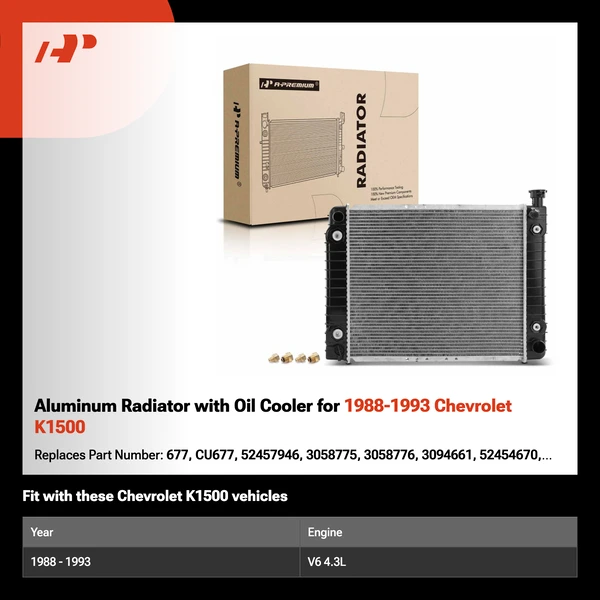 Aluminum Radiator with Oil Cooler for 1988-1993 Chevrolet K1500