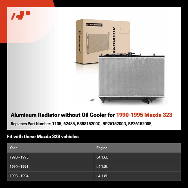 Aluminum Radiator without Oil Cooler for 1990-1995 Mazda 323