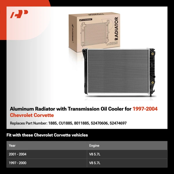 Aluminum Radiator with Transmission Oil Cooler for 1997-2004 Chevrolet Corvette