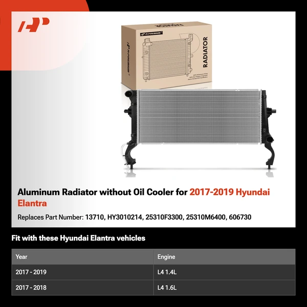 Aluminum Radiator without Oil Cooler for 2017-2019 Hyundai Elantra