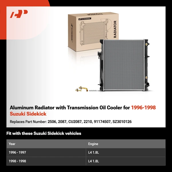 Aluminum Radiator with Transmission Oil Cooler for 1996-1998 Suzuki Sidekick