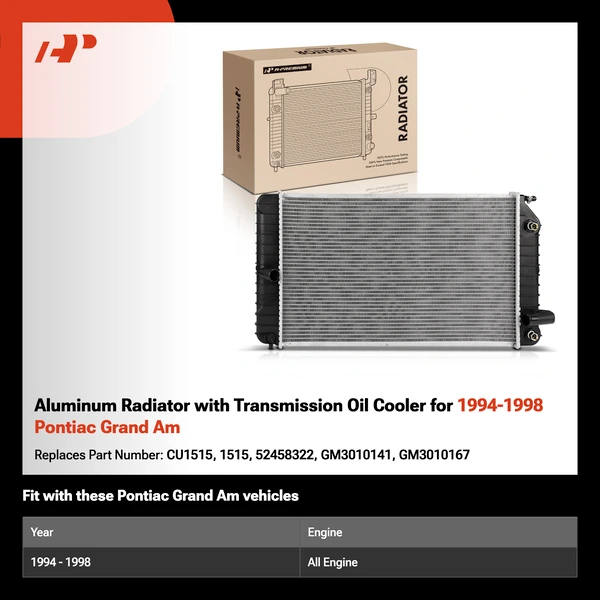 Aluminum Radiator with Transmission Oil Cooler for 1994-1998 Pontiac Grand Am