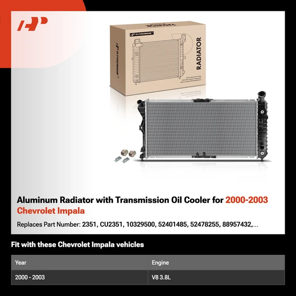 Aluminum Radiator with Transmission Oil Cooler for 2000-2003 Chevrolet Impala