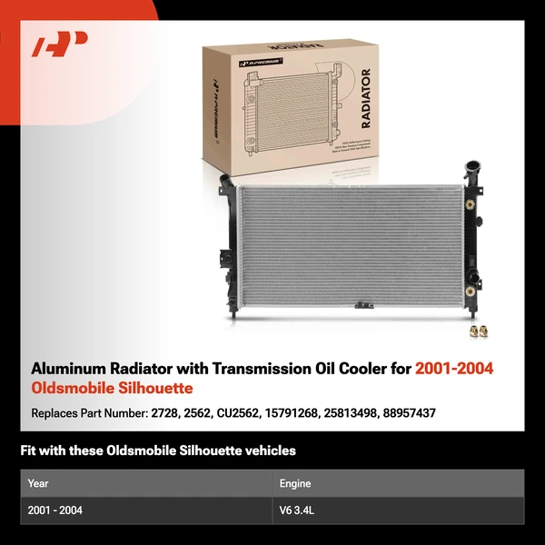 Aluminum Radiator with Transmission Oil Cooler for 2001-2004 Oldsmobile Silhouette