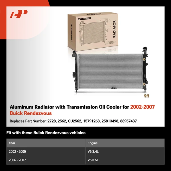 Aluminum Radiator with Transmission Oil Cooler for 2002-2007 Buick Rendezvous