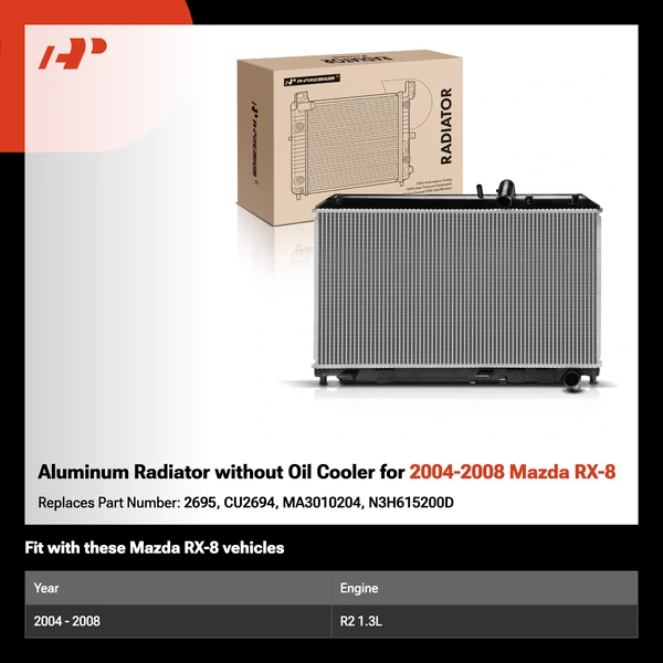 Aluminum Radiator without Oil Cooler for 2004-2008 Mazda RX-8