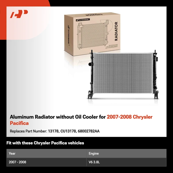Aluminum Radiator without Oil Cooler for 2007-2008 Chrysler Pacifica