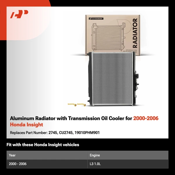 Aluminum Radiator with Transmission Oil Cooler for 2000-2006 Honda Insight