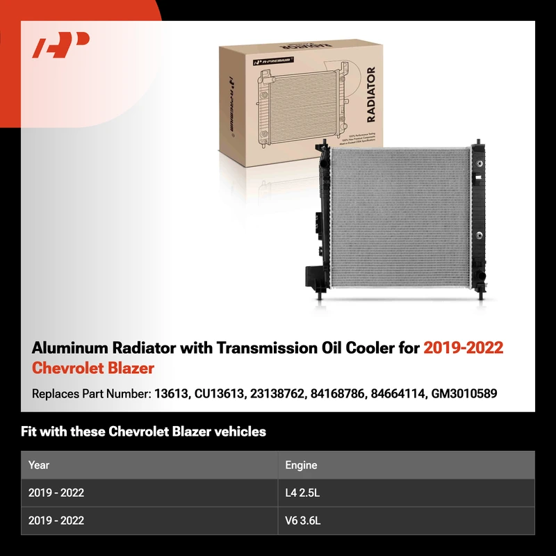 Aluminum Radiator with Transmission Oil Cooler for 2019-2022 Chevrolet Blazer